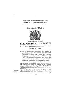 VAGRANCY, DISORDERLY HOUSES AND OTHER ACTS (AMENDMENT) ACT. ANNO SEPTIMO DECIMO  ELIZABETHE II REGIME