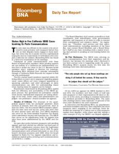 Daily Tax Report  ® Reproduced with permission from Daily Tax Report, 115 DTR J-1, [removed], [removed]Copyright 姝 2014 by The Bureau of National Affairs, Inc[removed]http://www.bna.com