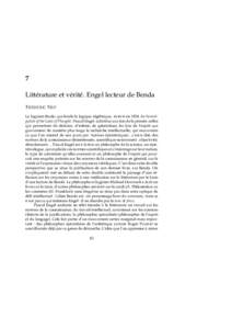 7 Littérature et vérité. Engel lecteur de Benda F RÉDÉRIC N EF Le logicien Boole, qui fonda la logique algébrique, écrivit en 1854 An Investigation of the Laws of Thought. Pascal Engel substitue aux lois de la pen