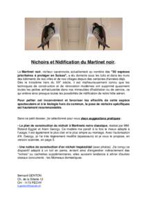 Nichoirs et Nidification du Martinet noir. Le Martinet noir, nicheur cavernicole, actuellement au nombre des 