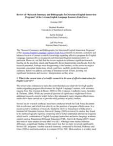 Review of “Research Summary and Bibliography for Structured English Immersion Programs” of the Arizona English Language Learners Task Force