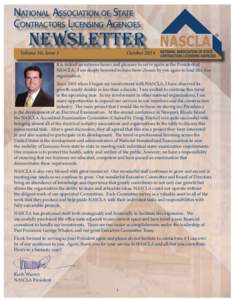 NATIONAL ASSOCIATION OF STATE CONTRACTORS LICENSING AGENCIES newsletter  Volume 10, Issue 1