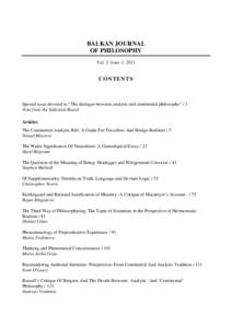 BALKAN JOURNAL OF PHILOSOPHY Vol. 3, Issue 1, 2011 C O NT E N T S