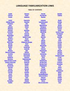 LANGUAGE FAMILIARIZATION LINKS TABLE OF CONTENTS Arabic Chinese French