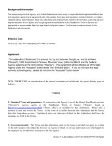 Legal documents / Addendum / Documents / Writing / Google / Government procurement in the United States / Law of agency / Contractual term / Law of the United States / Law / Private law / Contract law