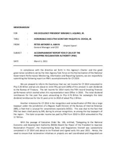 MEMORANDUM FOR :  HIS EXCELLENCY PRESIDENT BENIGNO S. AQUINO, JR.