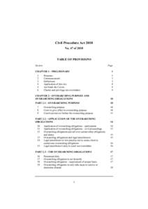 Civil Procedure Act 2010 No. 47 of 2010 TABLE OF PROVISIONS Section