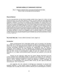 MOTEURS DIÉSELS ET CARBURANTS VÉGÉTAUX Aliou O. Haidara et Michele Heitz (Université de Sherbrooke/Canada), Manuel Rubio (Universidad de Murcia/Espana)