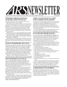 NEWSLETTER  A Supplement to American Recorder for the members of the American Recorder Society Members’ Library Editions Available For Download