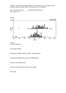 Problem: I wonder if the heights of the boys in this group of year 10 students tend to be greater than the heights of girls in this group of year 10 students? Plan: I am using question ______ from the 2009 C@S survey. Th