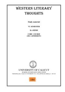 WESTERN LITERARY THOUGHTS Study material VI SEMESTER B.A HINDI CORE COURSE