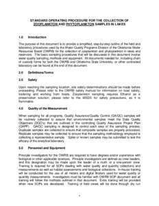 OWRB SOP: Collection of Zooplankton & Phytoplankton in Lakes