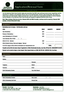 Australian Stock Horse Ladies Association Ladies Association Application/Renewal Form 	 www.ashs.com.au