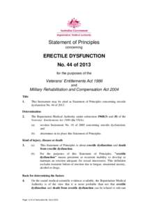 Statement of Principles concerning ERECTILE DYSFUNCTION No. 44 of 2013 for the purposes of the