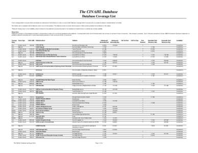 The CINAHL Database Database Coverage List 