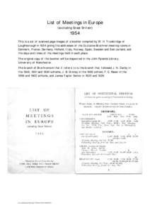 List of Meetings in Europe (excluding Great Britain[removed]This is a set of scanned page images of a booklet compiled by W. H. Trowbridge of