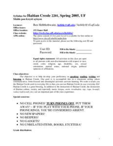 Syllabus for Haitian Creole 2201, Spring 2005, UF