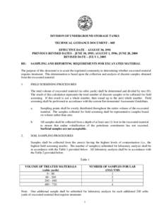 DIVISION OF UNDERGROUND STORAGE TANKS TECHNICAL GUIDANCE DOCUMENT – 005 EFFECTIVE DATE – AUGUST 30, 1991 PREVIOUS REVISED DATES – JUNE 30, 1993; AUGUST 1, 1996; JUNE 28, 2000 REVISED DATE – JULY 1, 2005 RE: