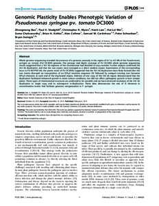 Genomic Plasticity Enables Phenotypic Variation of Pseudomonas syringae pv. tomato DC3000 Zhongmeng Bao1, Paul V. Stodghill2, Christopher R. Myers3, Hanh Lam1, Hai-Lei Wei1, Suma Chakravarthy1, Brian H. Kvitko4, Alan Col