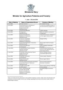 Minister for Agriculture Fisheries and Forestry Ministerial Diary June 2014