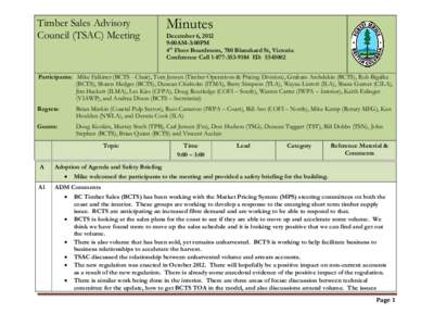 Timber Sales Advisory Council (TSAC) Meeting Minutes  December 6, 2012