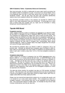 Statistics Tables – Explanatory Notes and Commentary After local authorities, the NHS is traditionally the sector about which we receive the next highest number of complaints in a year. As we say in our Annual 