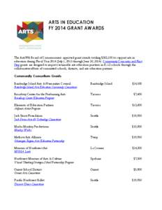 ARTS IN EDUCATION FY 2014 GRANT AWARDS The ArtsWA Board of Commissioners approved grant awards totaling $302,100 to support arts in education during Fiscal Year[removed]July 1, 2013 through June 30, [removed]Community Consor