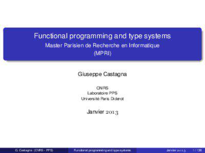 Functional programming and type systems Master Parisien de Recherche en Informatique (MPRI)