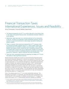 3 Financial Transaction Taxes: International Experiences, Issues and Feasibility