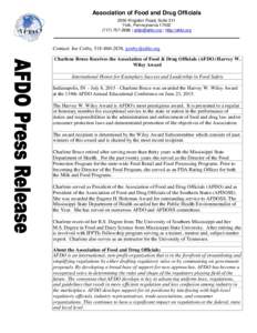 Association of Food and Drug Officials 2550 Kingston Road, Suite 311 York, Pennsylvania2888 |  | http://afdo.org  Contact: Joe Corby, , 