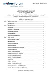 ARTICLES OF ASSOCIATION  THE COMPANIES ACTS 1985 TO 2006 COMPANY LIMITED BY GUARANTEE ARTICLES OF ASSOCIATION OF