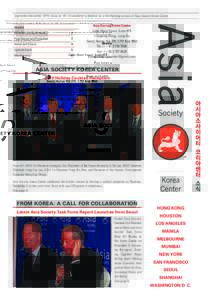 September-December[removed]Issue no[removed]A newsletter published as a membership service of Asia Society Korea Center.  Inside Monthly Luncheon Series  2