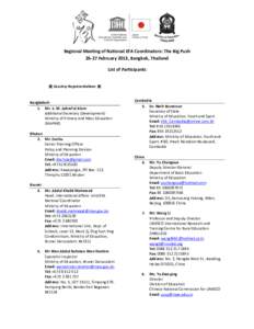 Regional Meeting of National EFA Coordinators: The Big Push[removed]February 2013, Bangkok, Thailand List of Participants ▣ Country Representatives ▣  Bangladesh
