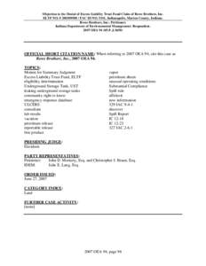 Objection to the Denial of Excess Liability Trust Fund Claim of Rowe Brothers, Inc. ELTF NO. # [removed]FAC ID NO. 5341, Indianapolis, Marion County, Indiana. Rowe Brothers, Inc.: Petitioner; Indiana Department of Env