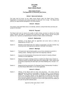 BYLAWS of the State Library Board State Library Division The Department of Community and Culture