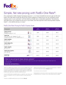 Simple, flat rate pricing with FedEx One Rate®. Pick a destination, FedEx Express® packaging type and 1-, 2- or 3-day time-definite service to get one flat rate.1 FedEx One Rate offers simple flat rate pricing without 