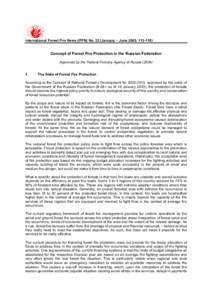 International Forest Fire News (IFFN) No. 32 (January – June 2005, Concept of Forest Fire Protection in the Russian Federation Approved by the Federal Forestry Agency of Russia.