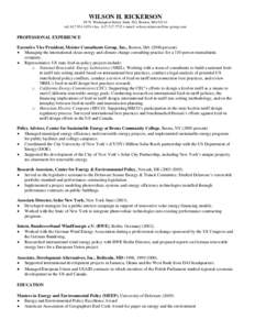 WILSON H. RICKERSON 98 N. Washington Street, Suite 302, Boston, MA[removed]tel: [removed] • fax : [removed] • email: [removed] PROFESSIONAL EXPERIENCE Executive Vice President, Meister Consult