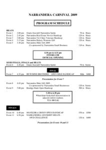 NARRANDERA CARNIVAL 2009 PROGRAM SCHEDULE HEATS Event 1 Event 2 Event 3