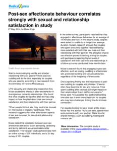 Post-sex affectionate behaviour correlates strongly with sexual and relationship satisfaction in study