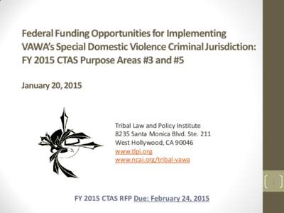 Federal Funding Opportunities for Implementing VAWA’s Special Domestic Violence Criminal Jurisdiction: FY 2015 CTAS Purpose Areas #3 and #5 January 20, 2015  Tribal Law and Policy Institute