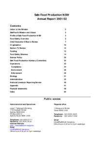 Safe Food Production NSW Annual Report[removed]Contents Letter to the Minister SafeFood’s Mission and Values Profile of Safe Food Production NSW