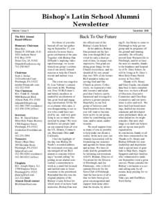 Bishop’s Latin School Alumni Newsletter Volume 1,Issue 3 December, 2000