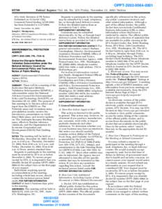 Endocrine Disruptor Methods Validation Subcommittee under the National Advisory Council for Environmental Policy and Technology; Notice of Public Meeting - November 21, 2003