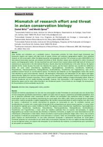 Mongabay.com Open Access Journal - Tropical Conservation Science  Vol.2(3):, 2009 Research Article