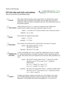 Return to Units home page  SI Unit rules and style conventions Check List for Reviewing Manuscripts #1