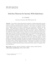 Math. Model. Nat. Phenom. Vol. 2, No. 4, 2007, pp[removed]Selection Theorem for Systems With Inheritance A. N. Gorban1 University of Leicester, LE1 7RH Leicester, UK
