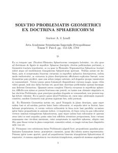 SOLVTIO PROBLEMATIS GEOMETRICI EX DOCTRINA SPHAERICORVM Auctore A. J. Lexell Acta Academiae Scientiarum Imperialis Petropolitanae Tomus V Pars I. pp, 1784 §1.