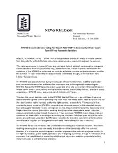 NEWS RELEASE North Texas Municipal Water District For Immediate Release Contact: