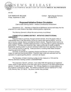 05:102 FOR IMMEDIATE RELEASE Friday, September 9, 2005 Contact: Nghia Nguyen Demovic[removed]